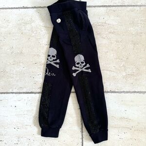 Philipp Plein Kids Black Joggers with Crystals Skull Detail, Size 6-7